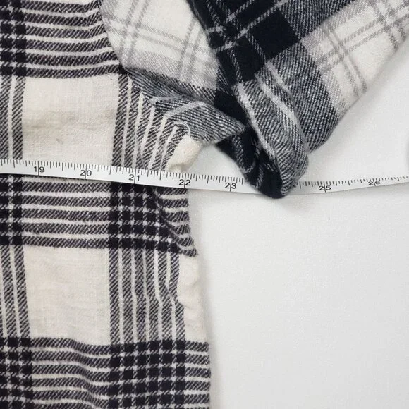 American Eagle Flannel Crop Shirt Women's Medium Black & Cream Plaid Western NWT - Picture 6 of 16